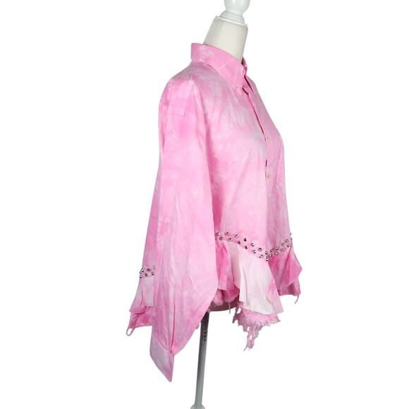 Free People Tricia Fix Pink Heart Washed Top Tie Dye Studded M - Picture 3 of 8